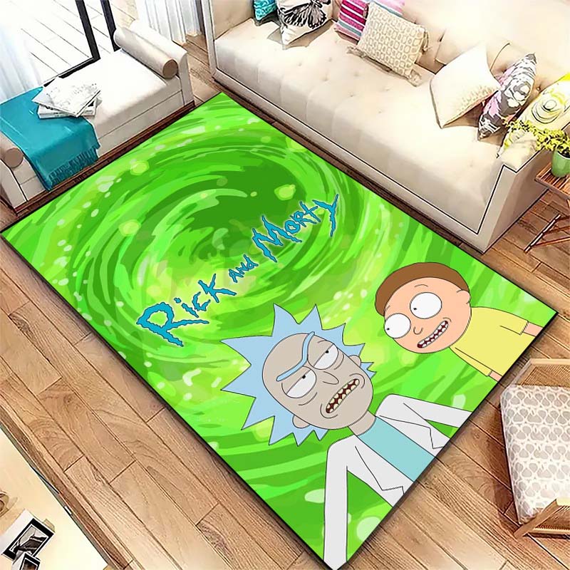 Ricky and Morty cartoon character non-slip and stain-resistant printed rug, suitable for doorways, bedrooms, and home décor.