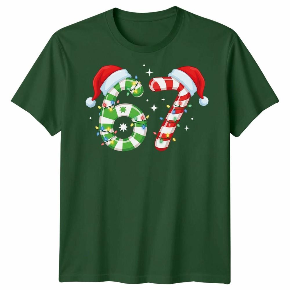 Six Seven 67th Birthday Christmas Candy Cane Numbers Unisex Unisex Graphic Tee