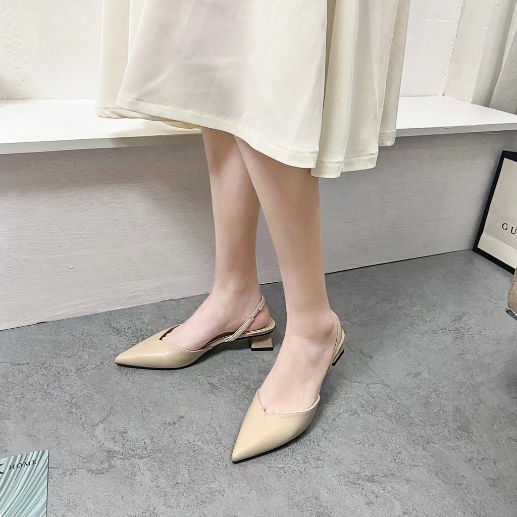 Новые летние женские сандалии на среднем каблуке с заостренным верхом и задней частью, модная обувь Baotou, сандалии на толстом каблуке