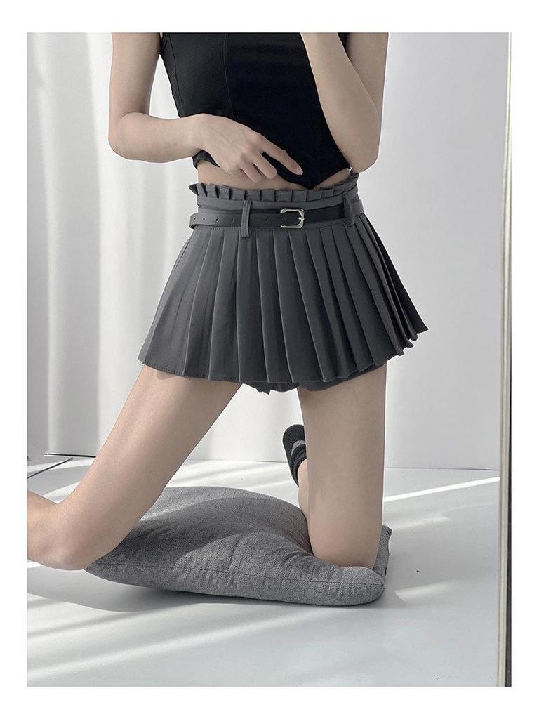 High-Waisted Pleated Mini Skirt - White A-Line, Anti-Exposure, Slimming College Style