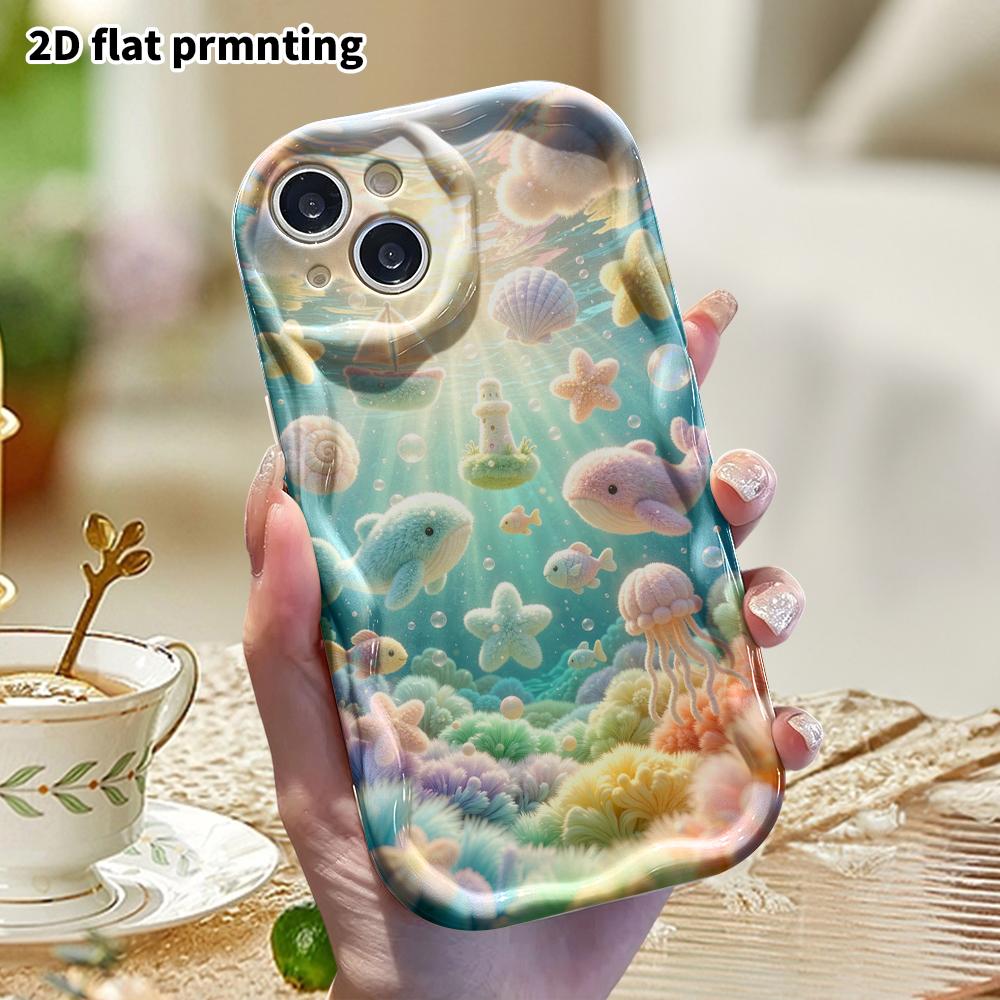 Phone case: 2D flat, suitable for iPhone 18 17 16 15 14 13 12 Pro, underwater world, perfect Christmas and Halloween holiday gift