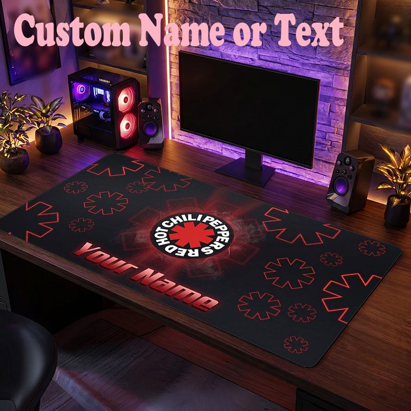 Red Hot Chili Peppers Customized Name Text Mouse Pad, Large Desk Mouse Mat Personalized Home Office Present