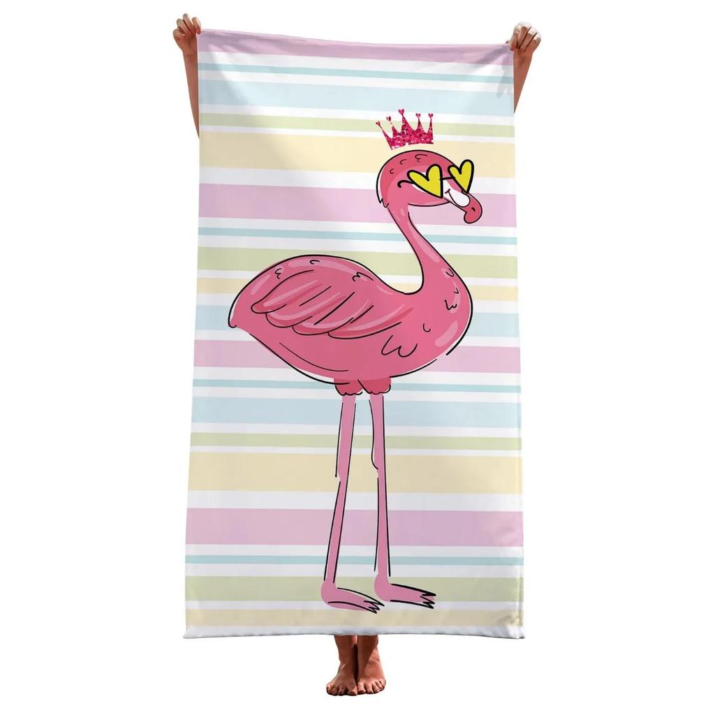 Классическое пляжное полотенце в полоску с фламинго, быстросохнущий мягкий хлопок, розовые полоски с принтом фламинго для летнего использования у бассейна