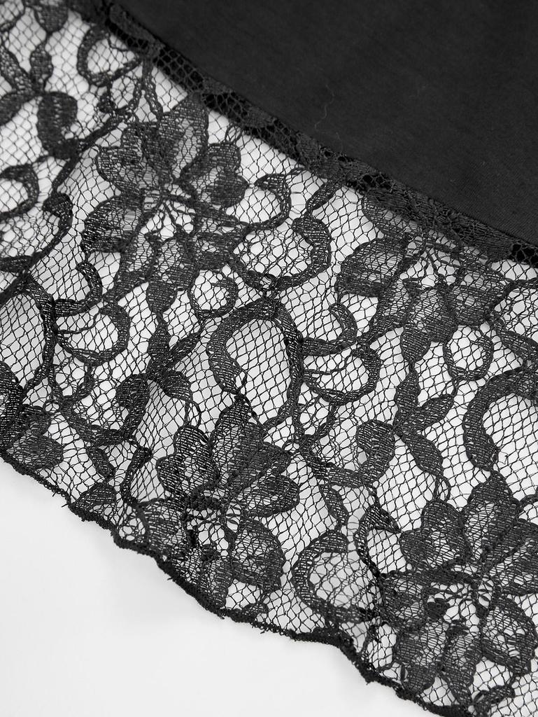 Rosegal Готическое кружевное платье с цветочным принтом в стиле пэчворк на шнуровке с вырезами на спине и оборками на спине Платье трапециевидной формы