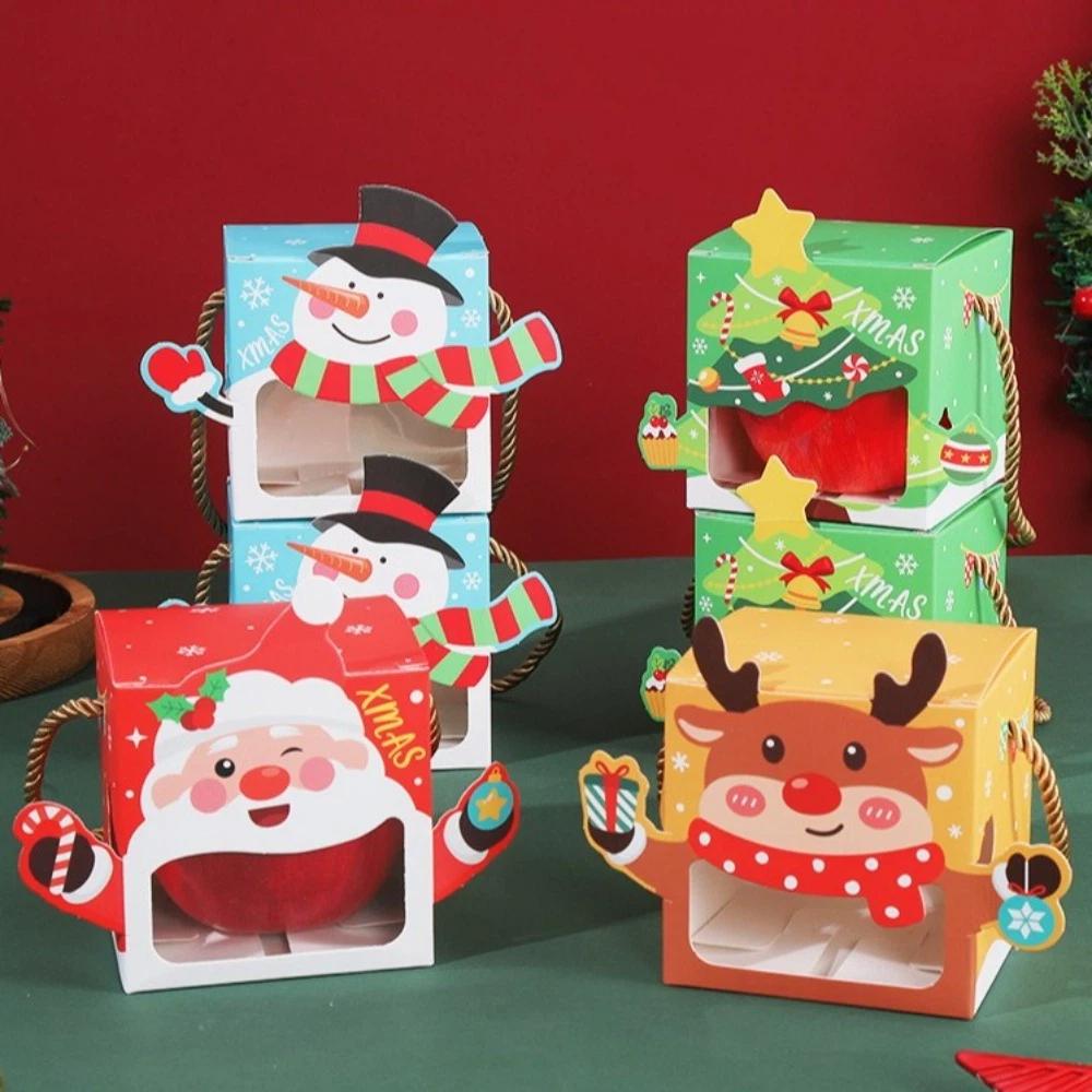 5pcs Carry Handle Cookie Packaging Box Cardboard Party Favor Box For Christmas Party