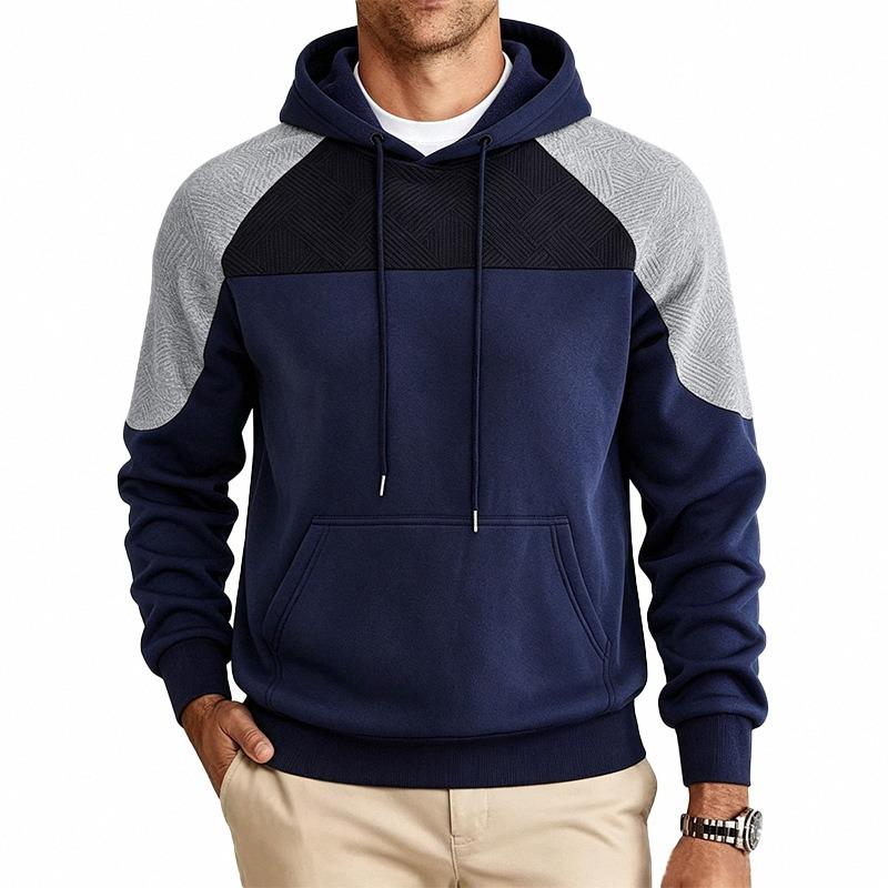 Men S Loose Color Block Long Sleeve Hooded Sweatshirt For Casual Wear
