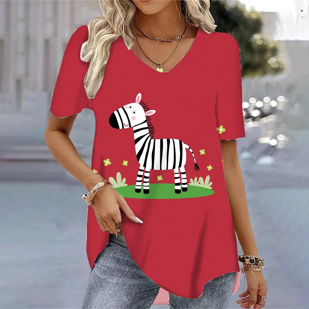 Футболки с героями мультфильмов, топы для женщин, женские летние футболки S-3XL, милые футболки с v-образным вырезом, хит продаж, летние базовые футболки с короткими рукавами