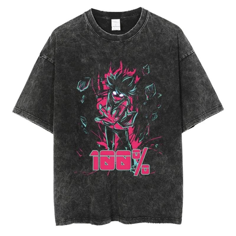 Аниме Футболка Mob Psycho 100 Вареная Уличная одежда для мужчин Графика Харадзюку Ретро Повседневная Мода Футболка Лето Короткий рукав