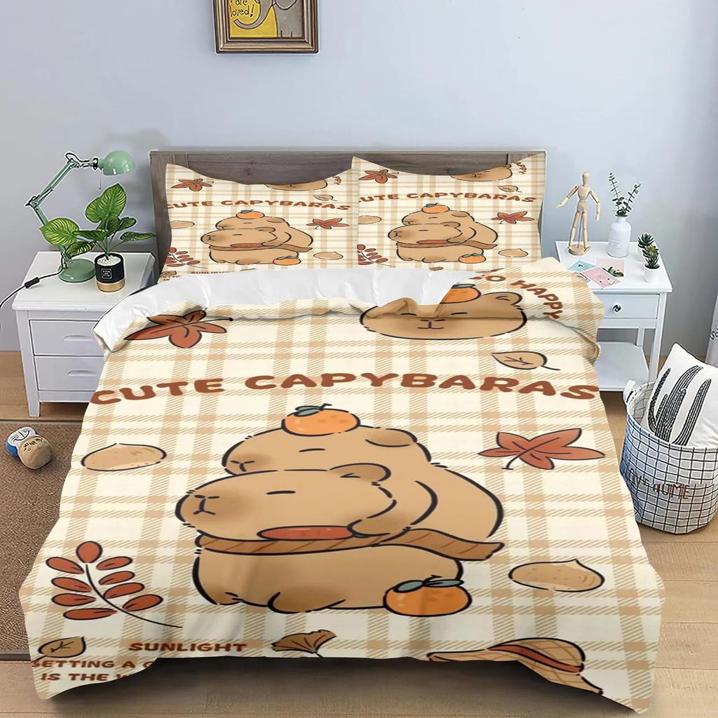 Капибары пододеяльник аниме постельное белье наволочка печатный общий детский и взрослый комплект двуспальный размер реактивная печать одеяло