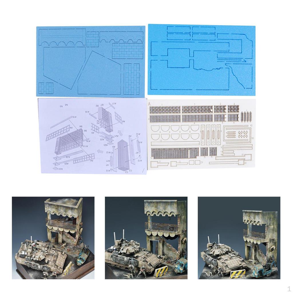 1/35 DIY Сборные Модели Зданий Деревянные Пазлы Архитектурные Сцены Коллекция для Аксессуаров
