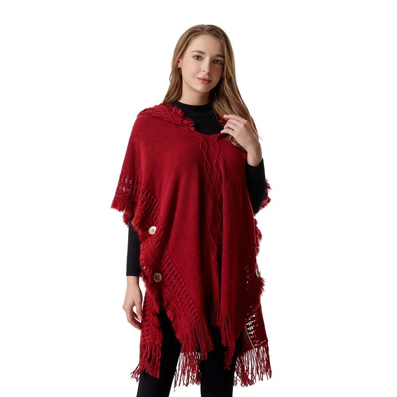 Shawl Spring, Autumn and Winter Oversized Sweater Button Hooded Cape Shawl