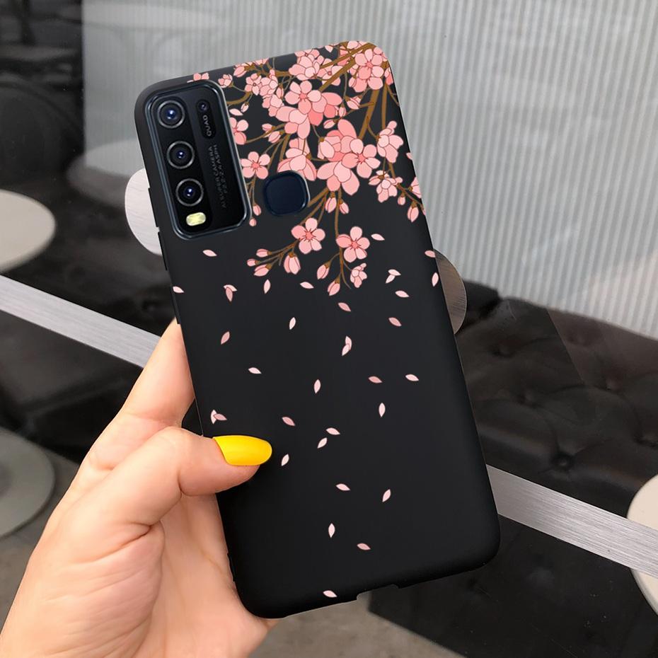 Модный милый чехол из силикона с рисунком цветов и молока для Vivo Y30 1938 Y50 1935 Черный мягкий ТПУ чехол для телефона для Vivo Y 30 50 Y30 2020 Задняя крышка