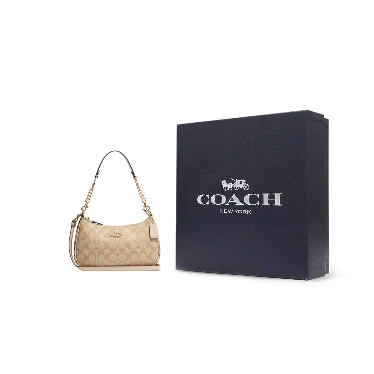 Coach Teri 25 Классическая сумка через плечо из ПВХ с монограммой Женская сумка через плечо Бежевая CC323-IMOT4