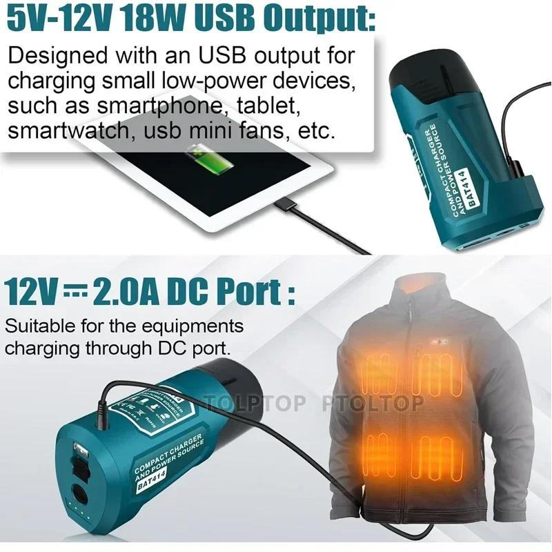Зарядное устройство-преобразователь аккумулятора Для Milwaukee Для Makita Для Bosch 10,8 В 12 В Аккумулятор Порт USB DC Выход Портативный Адаптер Питания