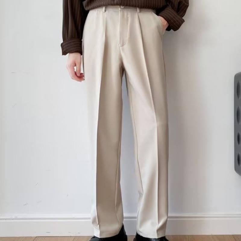 2024 New Men White Straight Pants Fashion Korean Loose Suit Trousers Casual Draped Baggy White Wide Pant Male Streetwear