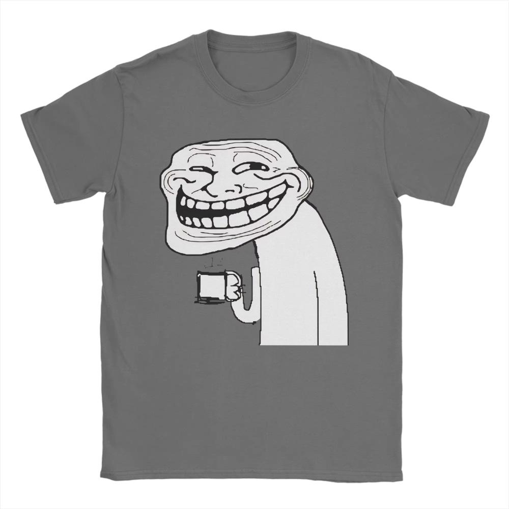 Футболка с мемом Trollface и кофе для мужчин и женщин, повседневная, из чистого хлопка, с круглым вырезом, коротким рукавом, с принтом, мужские футболки, классические топы
