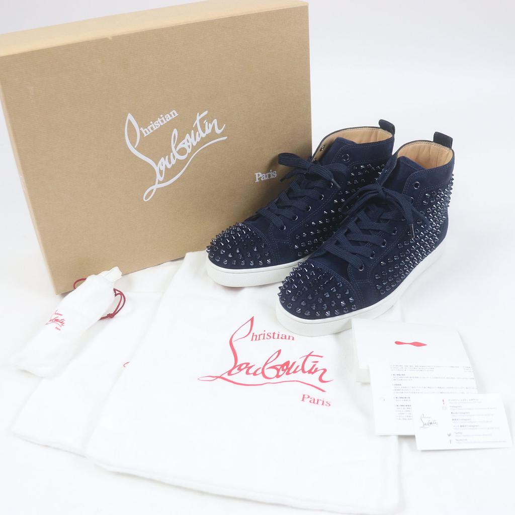 Безупречные Christian Louboutin Высокие кеды LOUIS FLAT Темно-синяя замша Б/у