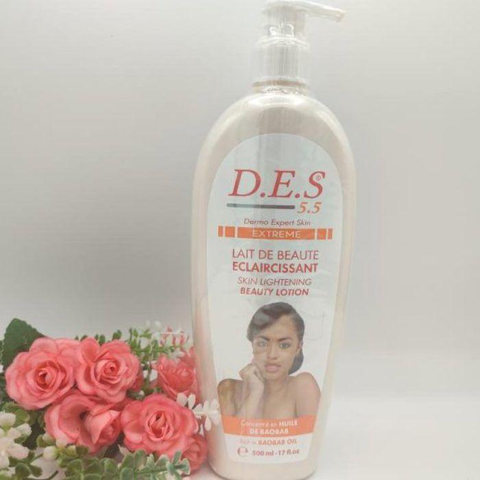 Lait De Beauté Éclaircissant - D.E.S55 - Concentré En Huile De Baobab - 225ml - Régénérant - Teint Lumineux