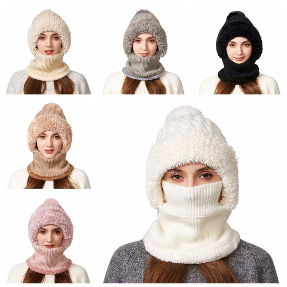 Windproof 2in1 Scarf Hat Plush Balaclavas Hat Fashion Winter Cap Mask Set Riding