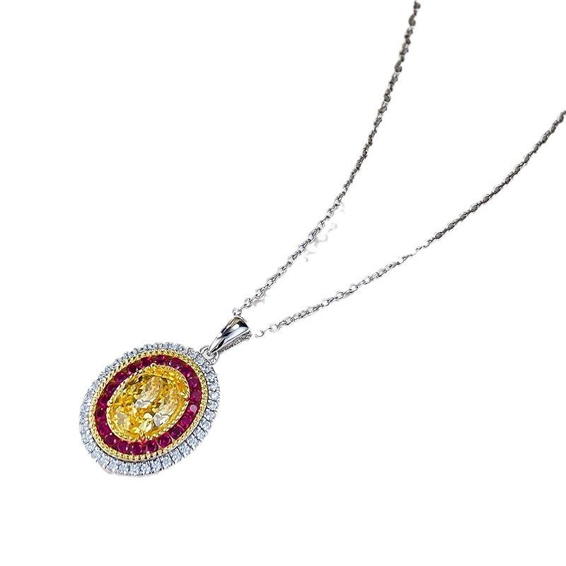 New S925 Silver Oval Four Claw Pendant Necklace, Niche, Exquisite, Fashionable, High-quality Wedding Jewelry