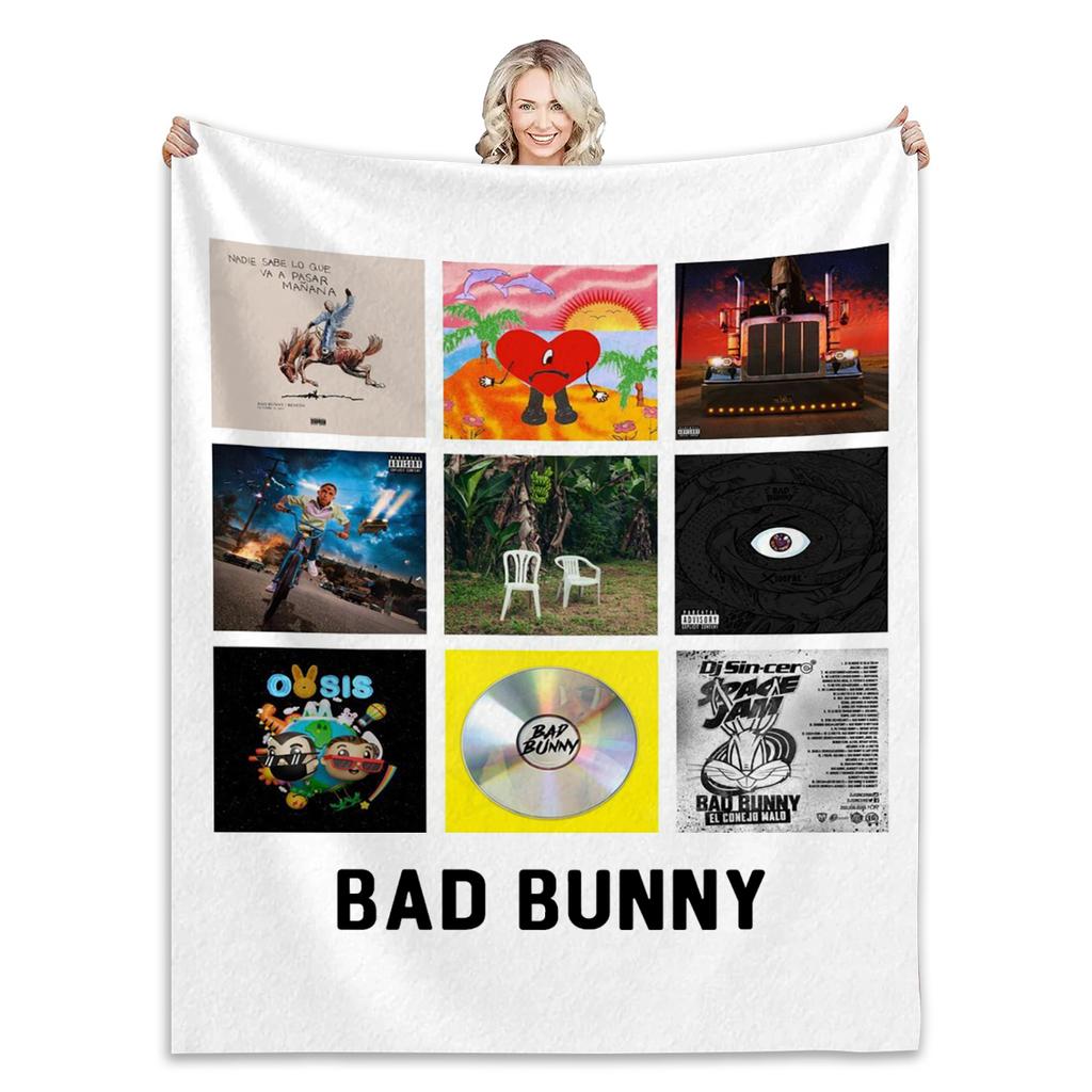 Плед Bad Bunny Плед с новым альбомом Пушистый плед Модный персонализированный подарок Для любого сезона Спальня Диван Путешествие Офис Кровать
