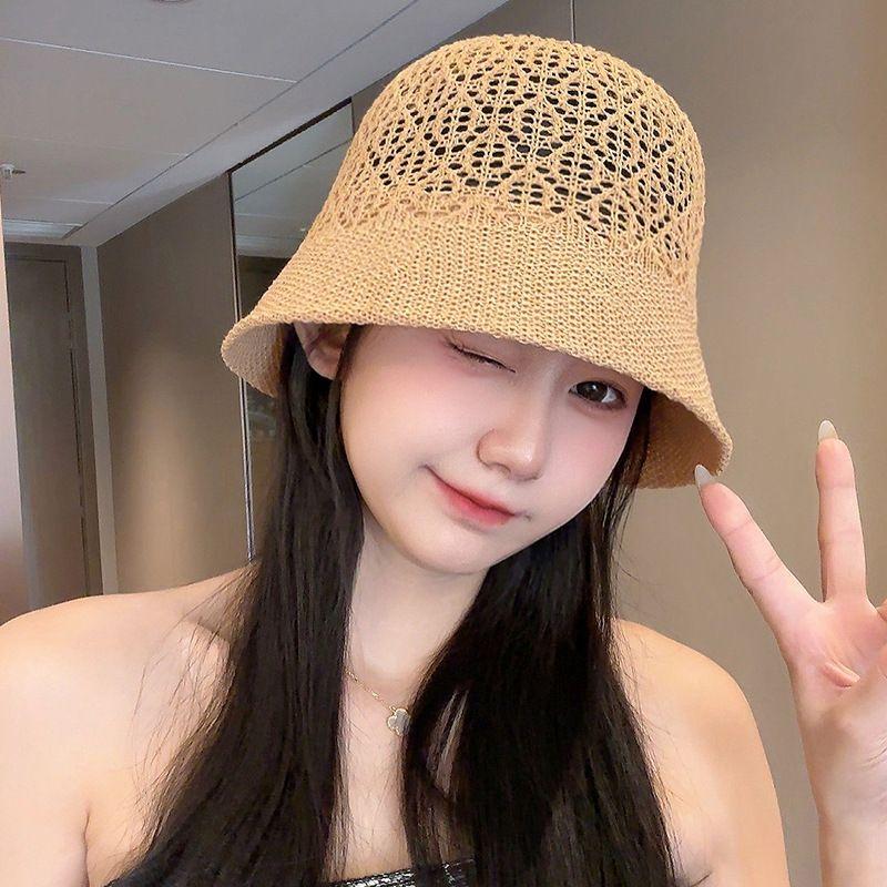 Straw Woven Breathable Bucket Straw Hat Women's Summer Travel Sun Protection Bucket Hat Vacation Beach Casual Sun-Proof Sun Protection Hat
