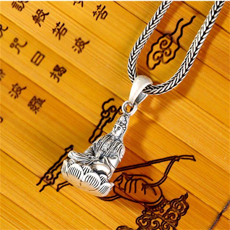 Ожерелье с подвеской Авалокитешвара для мужчин, ювелирные изделия, ожерелье из стерлингового серебра 925 пробы, может быть открыто, Бодхисаттва с буддийскими Писаниями