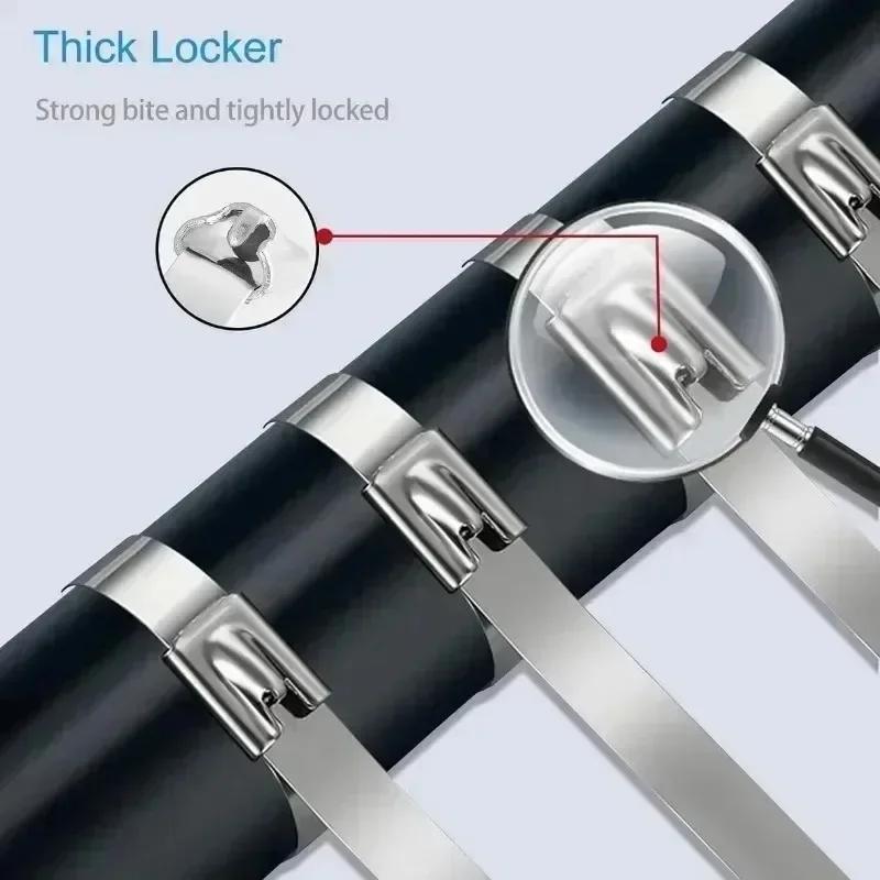 Оптовая продажа металлических самоблокирующихся кабельных стяжек, многоразовые, прочные, кабельные стяжки, органайзер, многофункциональный, нержавеющая сталь, застежка-молния