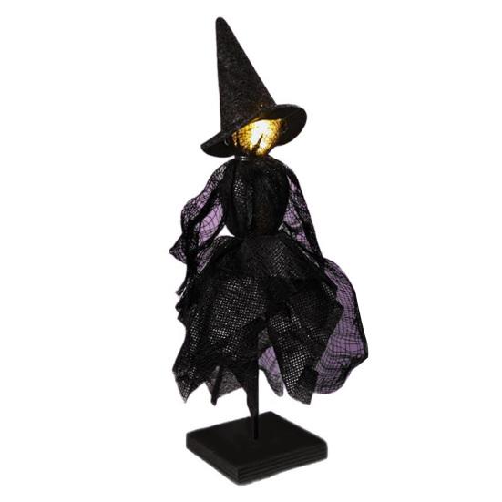 Halloween Witch Decoration Black Witch Ornament with Light-up Face Indoor Primitive Witch Table Centerpiece for Home Shelf Mantels Kitchen Decoration