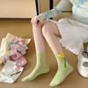 5 Pair Women's Cotton Socks with Floral Tulip Prints - Soft, Comfortable, and Stylish for Spring and Summer