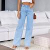 Women Light Wash High Waist Wide Leg Jeans, Stretch Denim Loose Straight Trousers Elegant Commuter Casual Long Pants For Daily