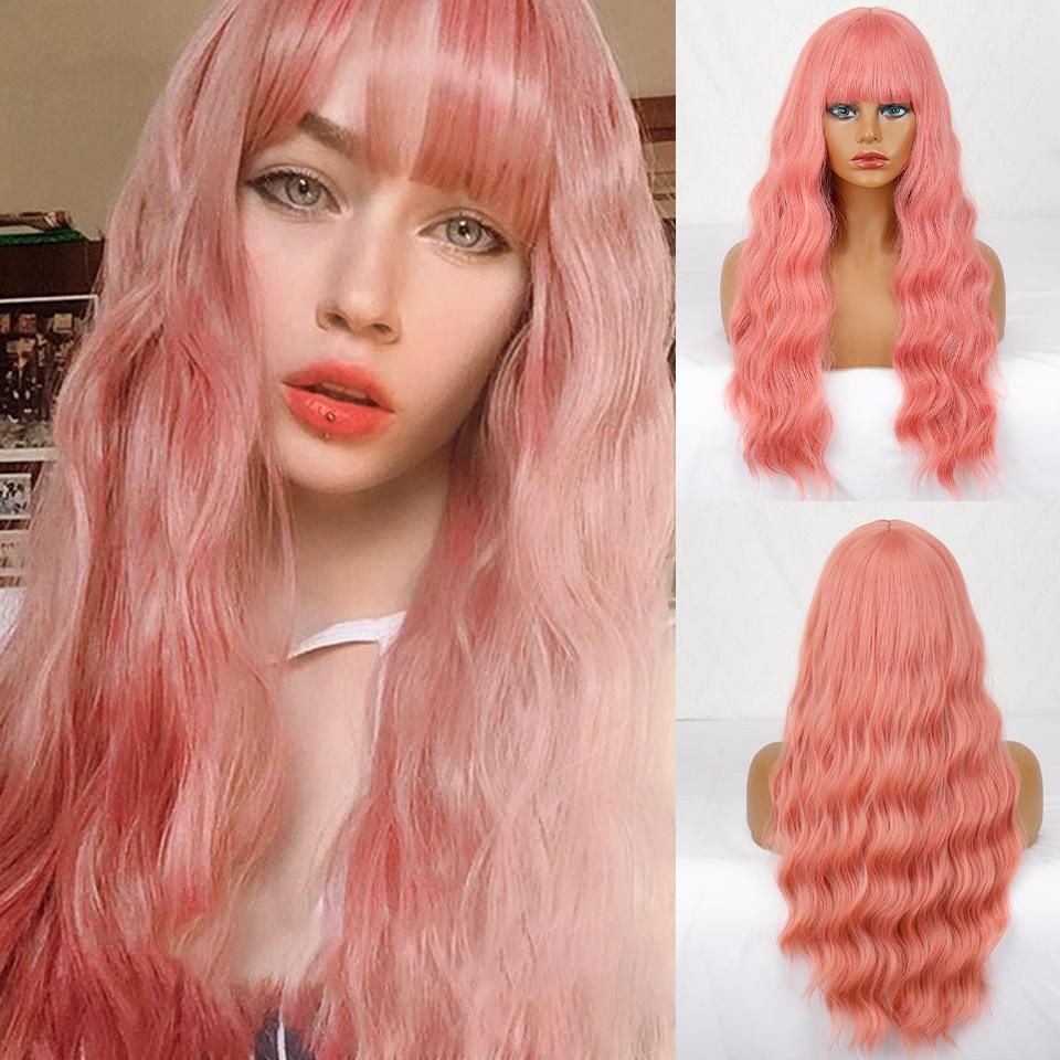 XINRAN Женский длинный волнистый парик с челкой, синтетическое волокно, естественная волна воды, черный длинный парик для повседневной носки, косплей