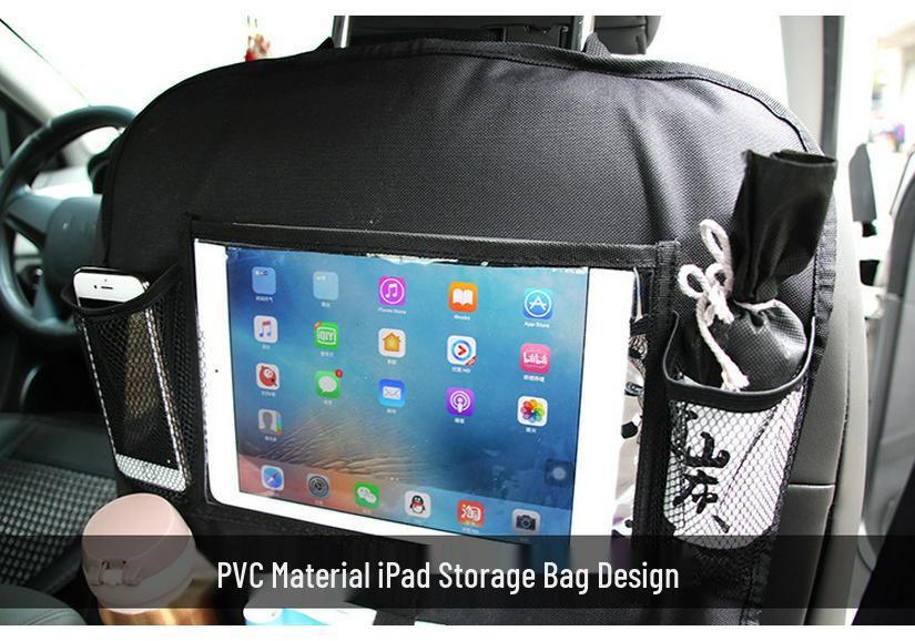 Car Seat Back Organizer with iPad Holder - Multi-Pocket Storage Bag