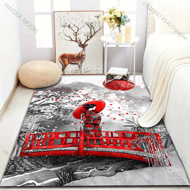 Japanese-style Woman Holding An Umbrella Pattern Carpet for Living Room Bedroom Sofa Home Decor Non-slip Floor Mat Luxury Gift