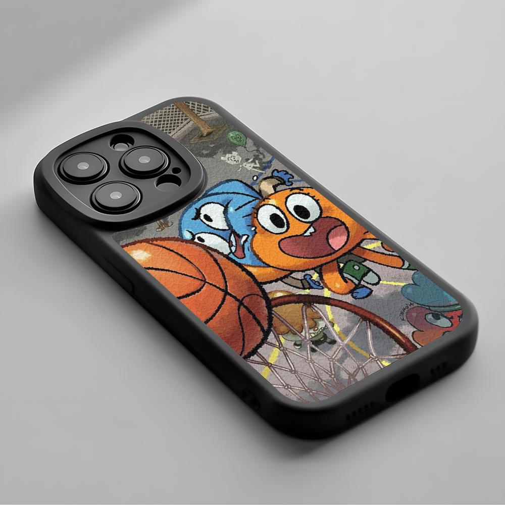 Cartoon Gumball cute poster pattern Phone Case For iPhone 16 15 14 13 12 11 Plus Pro Max Lambskin Silicone Cover black
