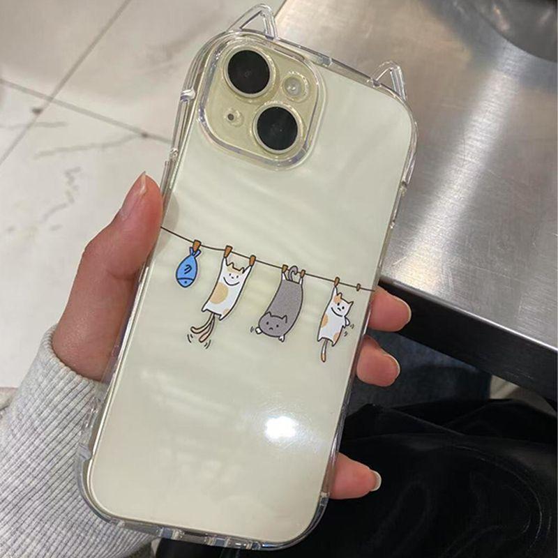 Креативная сушащаяся кошечка подходит для чехла мобильного телефона iPhone17 Apple Air кошачьи ушки 16/15 милая 14 прозрачная 13