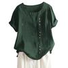 Plus Size Womens Casual Loose Tops Button Linen Daily Boho Tunic T-shirt Short Sleeve Blouse