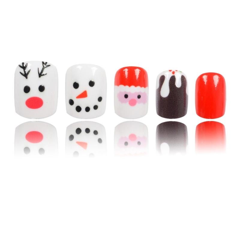 Christmas Press On Nail Snowman False Nail Santa Claus Acrylic Nail Lovely Elk Full Cover Stick on Nail for Woman