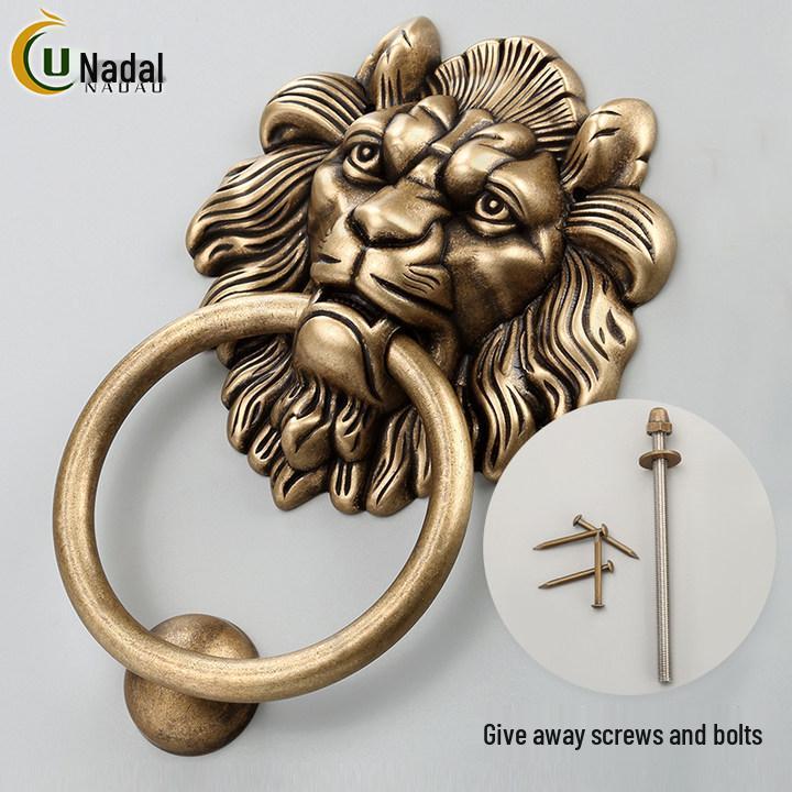 Антикварный латунный дверной молоток в виде головы льва и ручка-тяга для французских дверей