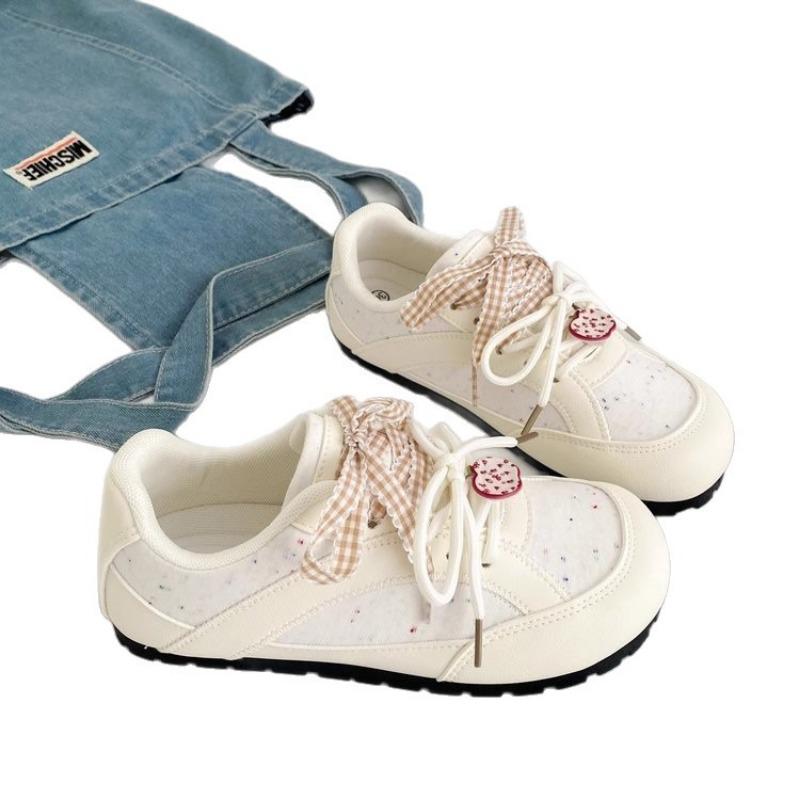 Pink Sweet Round Head Lace-up Little White Shoes Women's Autumn New Pair of Shoelaces Casual Shoes Student Fashion Board Shoes