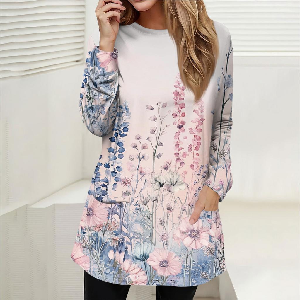 Женская толстовка, пуловер, спортивная одежда, карман, принт, повседневный топ с круглым вырезом и длинными рукавами