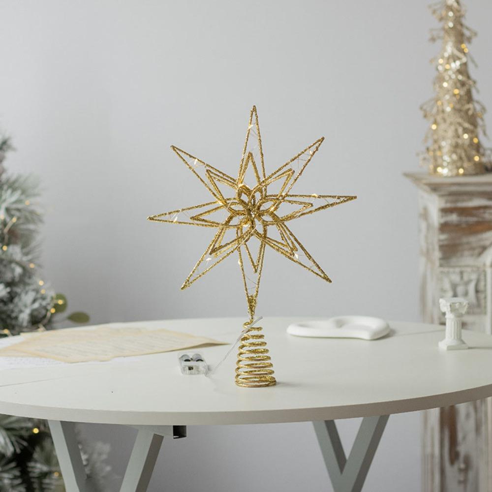 Glowing Christmas Tree Toppers Star Glitter Christmas Ornaments  New Year