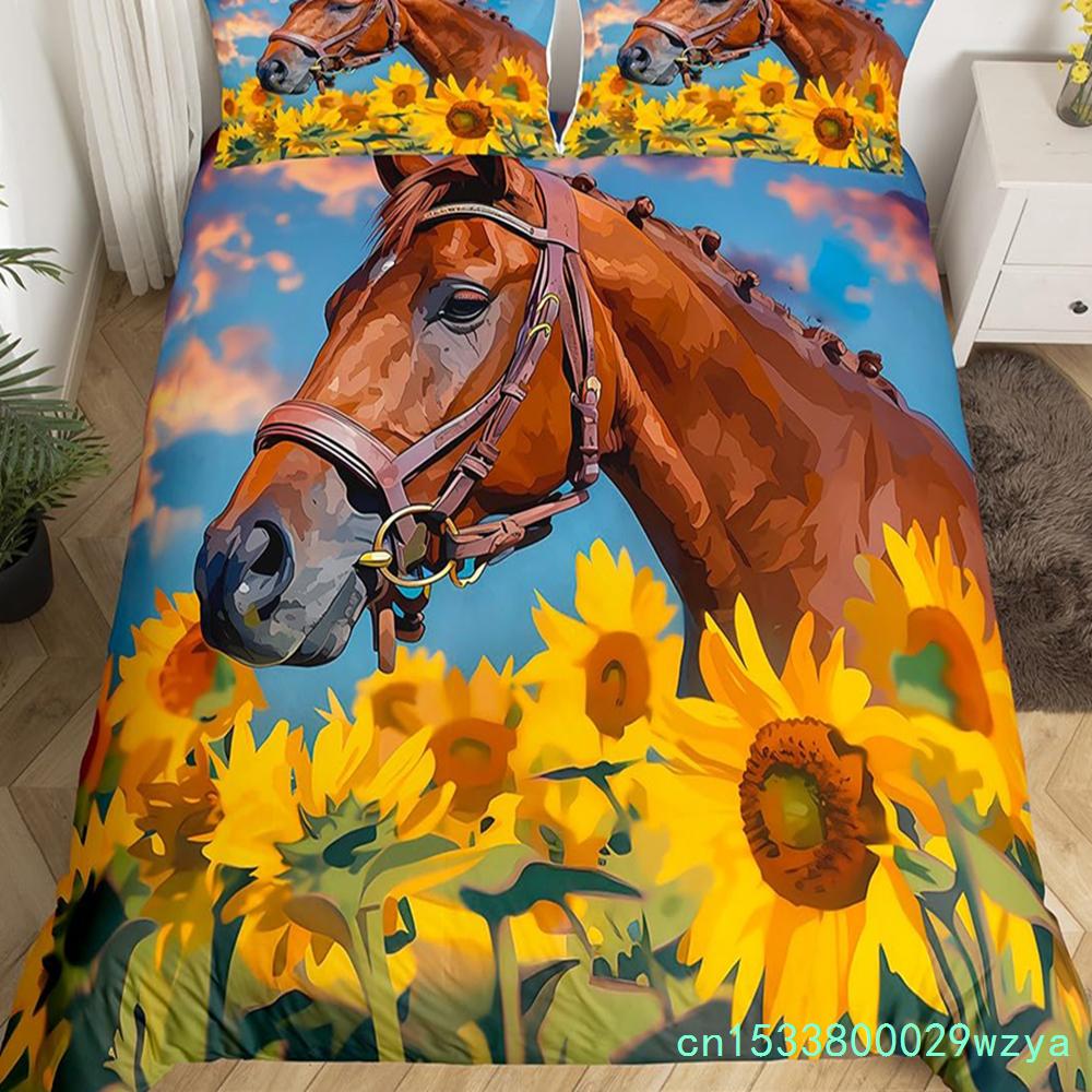 Пододеяльник с изображением мультяшной лошади King Queen Galloping Horse, комплект постельного белья Golden Stars, прекрасный декор в виде животного, пододеяльник
