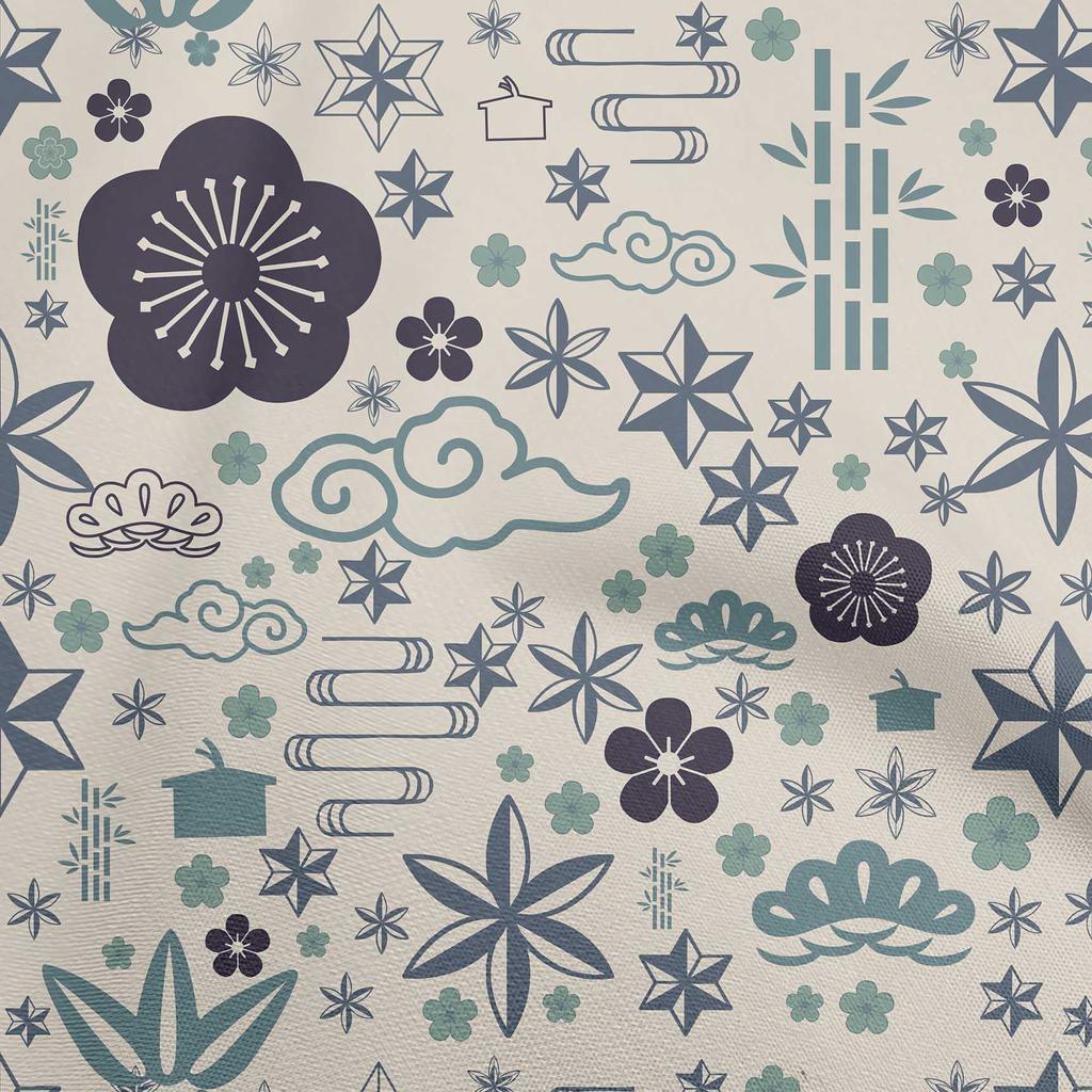 oneOone Cotton Flex Blue Fabric Asian Japanese Dress Material Fabric Print Fabric By The Yard 40 Inch