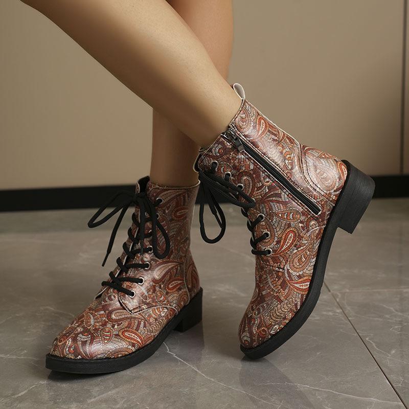 Autumn New Women's Boots Printed Fashionable Anti Slip Shoe Trendy Thick Heeled Short Boot Comfortable Casual Ladies Shoes Botas