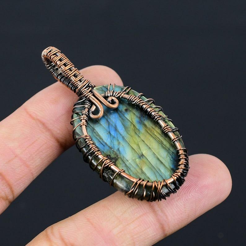 Подвеска из драгоценного камня «Дерево жизни» с лабрадоритом, подвеска из медной проволоки, подвеска из лабрадорита, подвеска ручной работы, лабрадорит, ювелирное изделие в подарок для нее