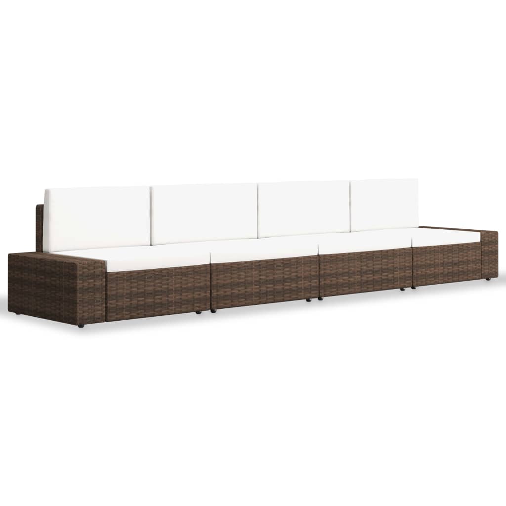 4 Piece Garden Lounge Set Brown Poly Rattan