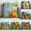 Милый мультяшный чехол на подушку с животными из зоопарка, декоративный для дивана, дома, с двусторонним принтом, плюшевый, квадратный, наволочки для диванных подушек, чехол для декора подушки