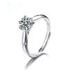 S925 Sterling Silver Classic Six-Claw Sterling Silver Ring Open Ring Women's Affordable Luxury Style Versatile Proposal Inlaid Ring Silver