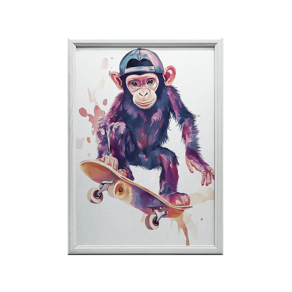 Plakat Małpi Skateboardzista Plakat Małpi Skateboardzista, 30X40 Cm, Bez Ramy, Papier Matowy 230 Gsm